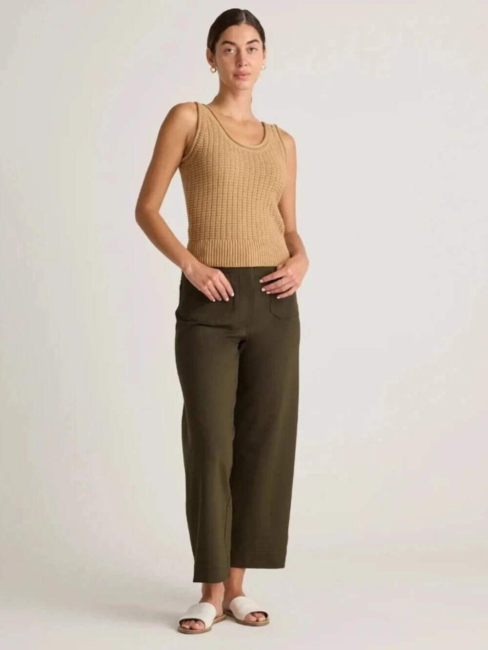 Quince Ultra-Stretch Ponte Cropped Wide Leg Pants 14 Olive Green Office Stretch